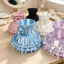 1pc 3D Lolita Princess Dress Makeup Brush Holder, Ruffle Bow Hem Makeup Brush Storage Cup, Cute Aesthetic Desktop Vanity Organizer, Multi-Color Room Decor Gift For Girls - Multicolor - View 4