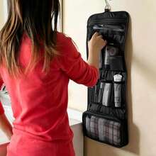 Portable Makeup Bag, Waterproof Toiletry Bag, Foldable Hanging Storage Bag, Large Capacity Travel Bag, Suitable For Cosmetics And Toiletries, Perfect For Vacation, Travel, Business Trips, Gender-Neutral Storage And Organization, Essential For Travel Cruises, Back To School Season - Black - View 2