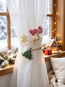 2pcs Christmas Alloy Curtain Tiebacks Reindeer Snowflake Christmas Tree Christmas Curtain Decorations Living Room Curtain Tie - Christmas Style - View 10