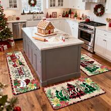 1/2/3pcs Christmas Theme Kitchen Rug, Flannel Kitchen Rug, Comfortable Soft Absorbent Non-Slip Machine Washable With Backing, Suitable For Multiple Scenes: Entryway, Living Room, Bedroom, Kitchen, Dining Room, Bathroom, Laundry Room, Hallway, Christmas Holiday Decoration Home Floor Mat, Multi-Functional Floor Pad - Multicolor - View 6