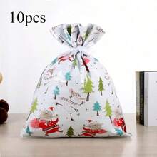 10pcs Christmas Drawstring Gift Bags, Santa Claus & Snowman Pattern Packaging Bags, Holiday Party Small Gift Packaging Boxes Storage Bags, Christmas Drawstring Bags, Christmas Gift Bags.Christmas - Multicolor - View 9
