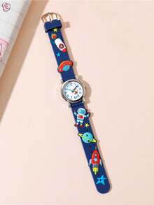 1pc Children's Quartz Watch With Astronaut & UFO Pattern, Suitable For Daily Wear Or As A Gift - Blue - View 5