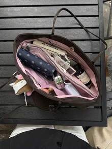 Nylon Underarm Tote Bag, Large Capacity Commuter Shoulder Bag, Comes With Small Makeup Bag, Lightweight Daily Handbag (Pendant Not Included) - Coffee - View 5