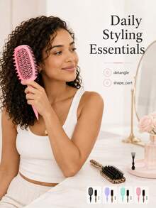 3PCS Hair Styling Brush Set, Curly Hair Detangling Brush, Wide Tooth Comb, Sectioning Tail Comb & Edge Brush Kit For Daily Hair Care, Wavy Curl Styling - Multi-color 3PC - View 6