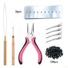 Hair Extension Tools Kit, 100Pcs Silicone Lined Micro Rings, 1pc Pliers, 2Pcs Crochet Hook Loop Tools, 5Pcs Seamless Hair Extension Heat-Insulating Sheets, 4Pcs Metal Hair Clips, Hair Extension Accessories For Hair Extensions - View 12