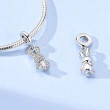 1pc Silver Plated Sparkling Zirconia Bear Dog Rabbit Pendant, Suitable For Bracelet Necklace DIY Jewelry Making And Daily Wear - Silver - View 3
