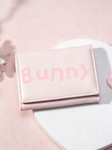 Creative Text Bunny Short Wallet, Thin Student Short Wallet, Compact Coin Purse Wallet, Mini Handheld Card Holder Coin Bag - Multicolor - View 4