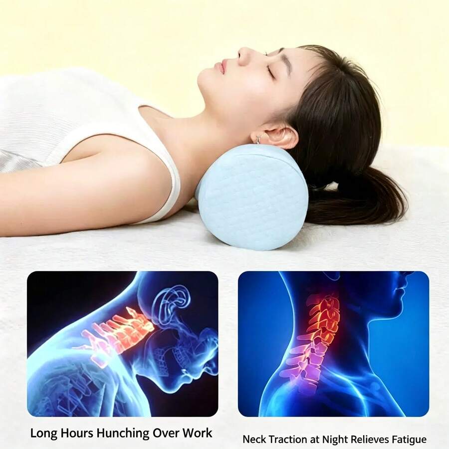 1pc Memory Foam Cylindrical Neck Pillow, Suitable For Mattress, Legs, Back And Yoga Mat, Round Neck Pillow, Provides Neck, Back And Leg Support - Cylindrical Pillow Plaid Style - View 1
