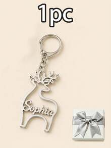 Custom Name Reindeer Keychain, Personalized Christmas Key Chain, Holiday Vacation Bag Charm, Custom Keychain, Customizable 2026 Christmas Gift - Silver - View 13