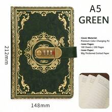 1pc Vintage Style Combination Lock Leather Notebook A5 Size Diary Lined Pages Floral Pattern - Multicolor - View 9