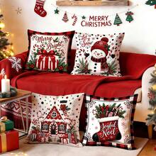 4 Stücke/1 Stück/ Rotes Karomuster Weihnachtsgeschenk Kissenbezug ohne Füllung, einseitig bedruckter Kissenbezug, geeignet für Wohnzimmer Schlafzimmer Heimdekoration, Ganzjahres-Kissenbezug - Verschiedenfarbig - Übersicht 2