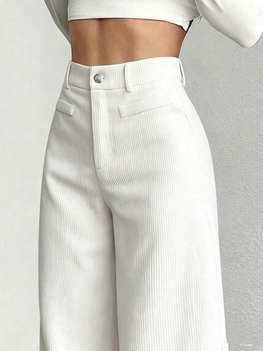 1pc Solid Color Polyester Faux Pocket Button Zipper Women's Shirt, Suitable For Daily Wear, Home, Spring, Autumn, Summer - White - View 1