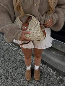 Senya 女款秋冬純色寬鬆針織開襟衫，圓領燈籠袖鈕扣開襟毛衣，適合日常穿著，優雅休閒極簡柔軟 - 紫紅色 - 查看 3