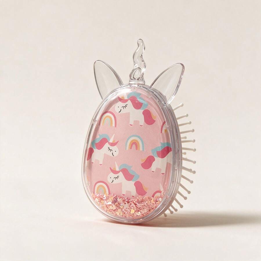 Cute Unicorn Air Cushion Hairbrush, Floating Glitter Sequin Comb, Soft Massage Hair Comb, Suitable For Girls - Pink - View 1
