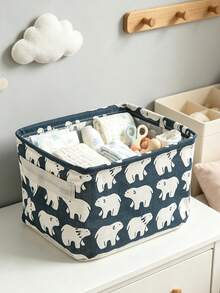 Baby Nursery Fabric Storage Basket With Multiple Pattern Options, Baby Wipes, Bibs, Toys Organizer Bin, Foldable With Handle, Home Desktop Sundries Storage Basket (Note: Texture, Color, And Line Of The Handle Area Are Random) - Multicolor - View 2