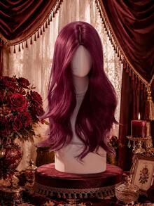 alicegarden Wig sintetis sepanjang 28 inci dengan gaya bergelombang alami dalam warna burgundy yang memukau. Desain belahan tengah, wig palsu ini sangat cocok untuk cosplay Halloween dan penggunaan sehari-hari, menawarkan hadiah wig yang alami dan tahan lama untuk para wanita. - Burgundy - View 2