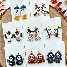 Halloween Creative Ghost Bow Shape Polymer Clay Mold, Halloween Theme Soft Clay Jewelry Making Mold, Various Ghost Shape Handmade Earring Mold - Apricot - View 5