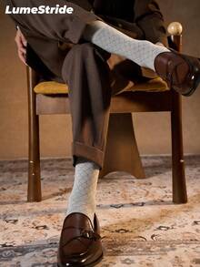 Men Crew Socks | Business & Everyday | Grid Pattern, Wicking And Breathable Versatile Dress Socks | Comfortable Cotton | All-Match Style - Light Grey - View 4