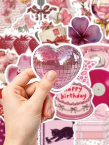 50Pcs Pink Coquette Stickers Waterproof, Aesthetic Decor Stickers For Water Bottle Laptop Journal Scrapbook Phone Case DIY Craft Gift - 50pcs - View 4
