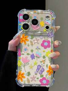 1pc Cute Cartoon Transparent Shockproof Phone Case, Ins Minimalist Spring Outfit Phone Case, Perfect For Daily Use, Raised Anti-Scratch Apple Smartphone Protective Cover Compatible With IPhone 15/15 Pro/15 Plus/15 Pro Max/16/16 Pro/16 Pro Max/17/17 Pro/17 Pro Max - Clear - View 2