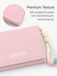 Portofel Dama Portofel Femei, Minimalist Korean Trifold Wallet, Short PU Leather Purse With Cute Beaded Rope Strap - Multicolor - View 4