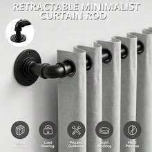 Industrial Style Curtain Rod, 35 To 145 Inches, 3/4 Inch Diameter, Black | Suitable For 33 To 142 Inch Windows, Blackout Wrap-Around, Suitable For Indoor And Outdoor - Industrial Style - View 2