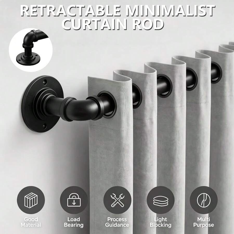 Industrial Style Curtain Rod, 35 To 145 Inches, 3/4 Inch Diameter, Black | Suitable For 33 To 142 Inch Windows, Blackout Wrap-Around, Suitable For Indoor And Outdoor
