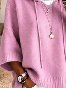 Women's Elegant Casual Cute Hooded Sweatshirt Mid-Sleeve Knit Sweatshirt Warm - Pink - View 5