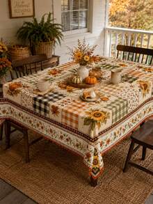 1 Buah Taplak Meja Rustic Harvest, Motif Oranye, Bunga Matahari, Kotak-kotak Buffalo, Bahan Poliester, Penutup Meja Persegi Panjang/Bundar, Dekorasi Meja Makan Rumah Pertanian yang Nyaman untuk Dapur Musim Gugur, Perayaan Thanksgiving, Pesta Makan Malam Musim Gugur, Dekorasi Rumah - MultiWarna - View 3