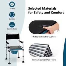 500LBS Bariatric Bedside Commode Chair, 3-In-1 Heavy-Duty Folding Toilet Chair, Height Adjustable Extra Wide Seat With Splash Guard & Bucket, Portable Adult Care Furniture For Home Bathroom - View 8