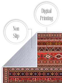 Digitally Printed Non-Slip Washable Runner And Area Rug Living Room Carpet, Modern Design | Modern, Scandinavian, Bohemian And Classic Styles | 100% Polyester - Red - View 3