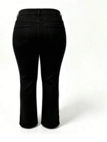 Plus Size Women Distressed Denim Flare Jeans, Vintage Casual Versatile Skinny Fit Long Jeans Black Spring Fall - Black - View 9
