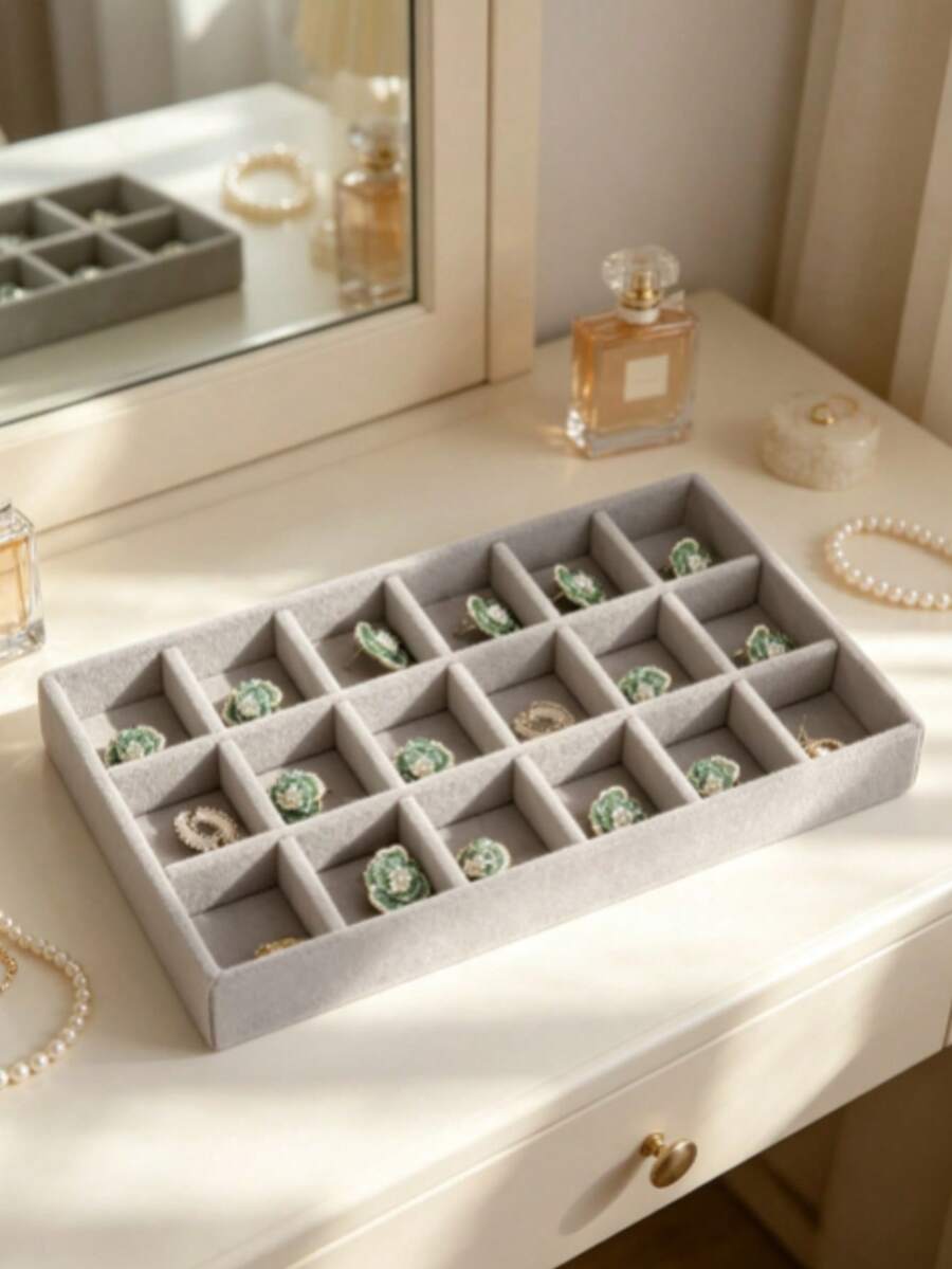 10pcs/1pc Jewelry Tray, Jewelry Storage Tray, Jewelry Display Tray, Stackable Drawer Jewelry Storage Box, Multi-Functional Jewelry And Accessories Display And Storage Box, Velvet Jewelry Tray, Mesh Jewelry Tray, Jewelry Box, Jewelry Storage Box, Drawer Storage Box, Suitable For Earrings, Necklaces, Bracelets, Rings And Other Jewelry Of Various Sizes, Jewelry Storage Box. - Grey - View 1
