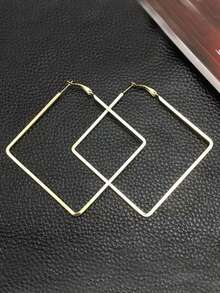 1pair Sexy & Exaggerated Metallic Geometric Square Hoop Earrings For Women - Gold - View 8