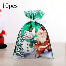 10pcs Christmas Drawstring Gift Bags, Santa Claus & Snowman Pattern Packaging Bags, Holiday Party Small Gift Packaging Boxes Storage Bags, Christmas Drawstring Bags, Christmas Gift Bags.Christmas - Multicolor - View 11