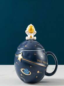 1pc Space Themed Planet Ceramic Mug, Reusable Coffee Cup With 3D Astronaut Shaped Lid, Fun Cosmic Travel Style Drink Vessel, Distinct Holiday And Birthday Gift, Great Tabletop Drinkware For Space Fans For Daily Use At Home And While Working Remotely - Multicolor - View 16