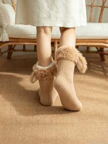 Adult Women's Indoor Non-Slip Thick Plush Faux Fur Floor Socks/Snow Boot Socks - Multicolor - View 5