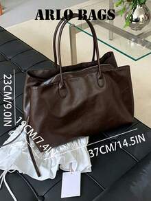 Minimalist Tote Bag With Clean Silhouette, Built-In Zippered Compartment For Organized Storage, Large Capacity Open Main Compartment, Long Handle And Shoulder Strap Design, Relaxed Commuter Style Tote Bag, Suitable For Workplace, Campus, Short Trips, Can Store Multiple Personal Items, Aesthetic Shoulder Bag, Niche Popular Versatile Travel Bag For Women - Coffee - View 2