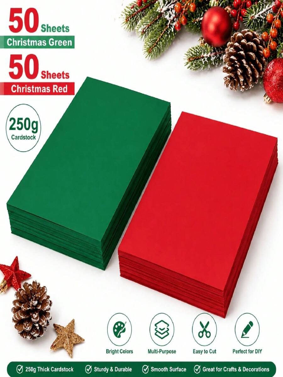 15pcs 250G Cardstock, 5X7 Inch Blank Colored Cardstock, Christmas Red/Green Cardstock, Blank Greeting Card Base Paper, Thank You Card Making Paper, Handmade Cardstock, Trading Card Thick Paper, Handmade Invitation Paper - Set - View 1