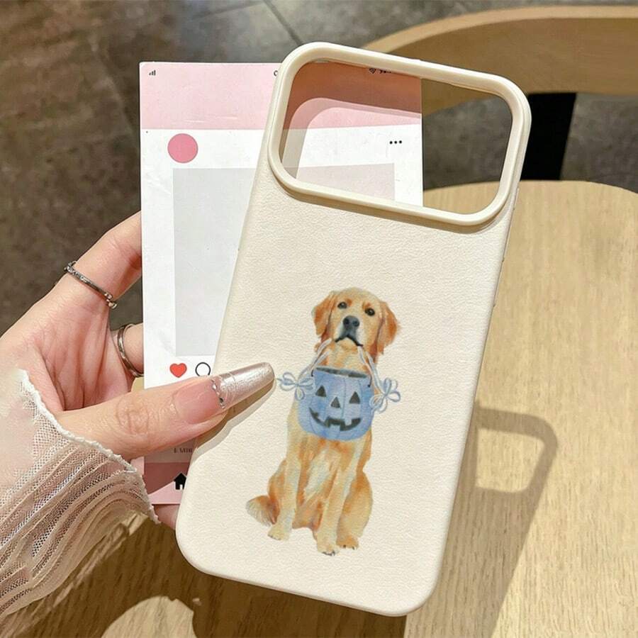 1pc Cute Golden Retriever Halloween Pattern TPU Soft Phone Case, Full Coverage Anti-Drop Protective Cover Compatible With IPhone 17 Pro Max/17/16 Pro Max/15/13/12/11/ S20 FE/A15/S24/A55/ Note 11/Note 12/Note 13 Pro - White - View 1