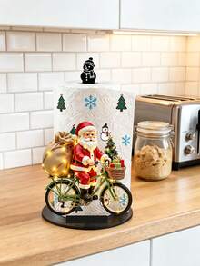 1pc Santa Claus Riding Bicycle 2D Tissue Holder, Acrylic Material Vertical Toilet Paper Storage Rack, Kitchen Dining Table Decorative Ornament, Easy To Install, Suitable For Christmas Party Home Room Decoration, Tissues Not Included - Brown - View 11