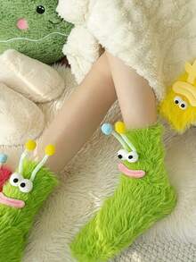 1 Pair Cartoon Character Plush Socks, Quirky Cute Soft Winter Socks, Hand‑Washable Multi‑Color Cozy Indoor Socks For Home & Outdoo - Multicolor - View 4
