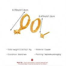 3pcs Gold Starburst Earring Set, Asymmetric Mixed Earrings, Includes Star Studs, Pendant Dangle Earrings, Women's Daily Jewelry - Gold - View 5