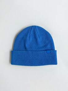 Women's Solid Color Ribbed Knit Loose Beanie, Soft Warm Folded Brim Winter Hat, Suitable For Daily Wear - Hat - View 10