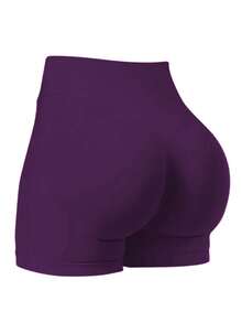 Women's Seamless Camisole Training 2-Piece Set, High Elasticity Fitness Wear, Sports Bra With Removable Built-In Padding + High Waist Bike Shorts, Suitable For Fitness Training - Purple - View 4
