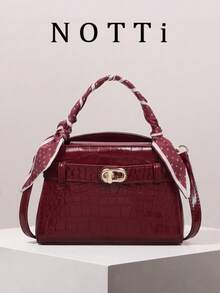 1pc New Vintage Burgundy PU Women's Handbag, Fashionable Small Tote Bag, Coin Purse, Phone Bag, Can Be Carried As Shoulder Bag Or Crossbody With Long Strap, Suitable For Commuting, Going Out, Shopping, Matching Clothes - Burgundy - View 1