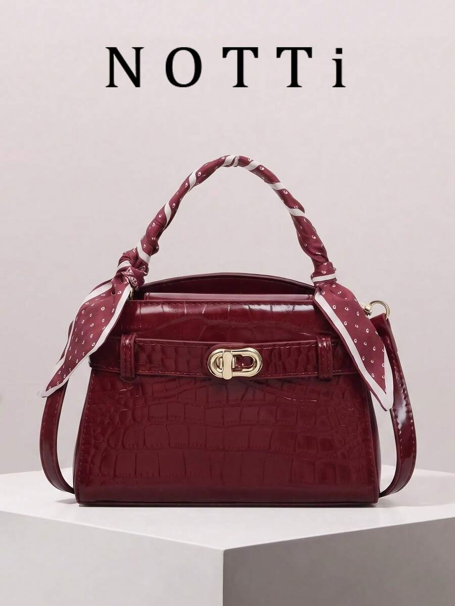1pc New Vintage Burgundy PU Women's Handbag, Fashionable Small Tote Bag, Coin Purse, Phone Bag, Can Be Carried As Shoulder Bag Or Crossbody With Long Strap, Suitable For Commuting, Going Out, Shopping, Matching Clothes - Burgundy - View 1