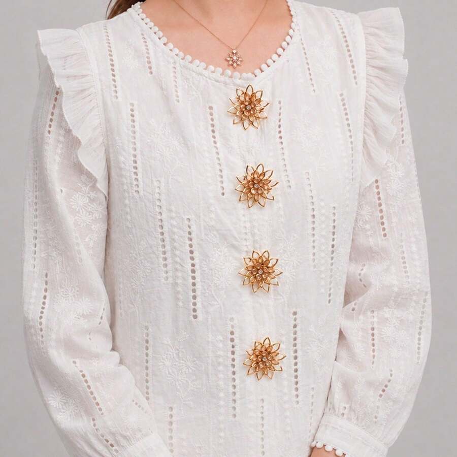4 Pcs Flower Button Covers For Shirts, Decorative Button Clips For Women, No-Sew Removable Floral Buttons, Clothing Accessories For Blouses & Dresses