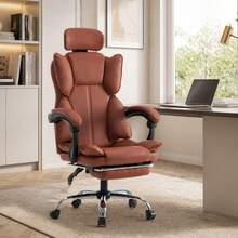 High-Back Office Chair, Ergonomic Computer Desk Chair,  Retractable Footrest, Bedroom Dressing Chair With Headrest & Lumbar Support, Suitable For Entertainment And Office Use - Brown - View 6