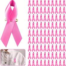 Pink Ribbon Breast Cancer Awareness Education Pin With Gold Safety Pin, Satin Small Breast Health Support Ribbon For Pink October, Fundraising, Charity - Multicolor - View 6